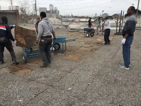 Old membrane being removed